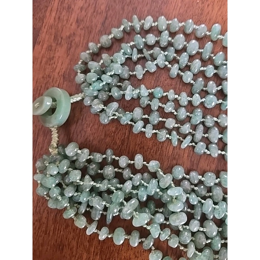 Vintage Jadeite 8 Strand Necklace Hand Knotted Silk String Toggle Clasp Rare - Picture 7 of 13
